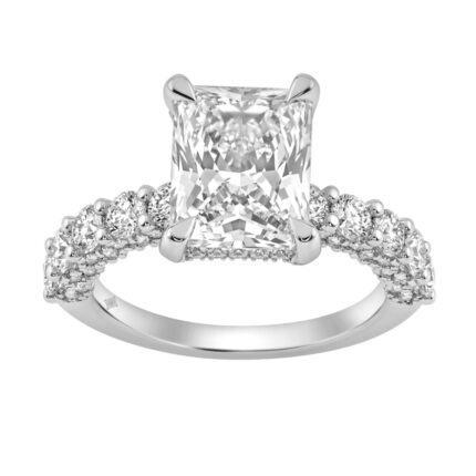 14K White Gold 5 1/2Ct Radiant Cut & Round Diamond Engagement Ring Women Bridal Wedding Ring 4Ct Radiant Center Stone (Color F-G -Clarity Vs1/Vs2)
