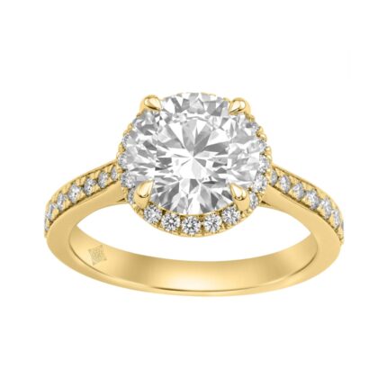 14K Yellow Gold 3 1/2Ct Round Brilliant Diamond Hidden Halo Engagement Ring Fashion Bridal Ring For Women 3Ct Round Center Stone (Color F-G -Clarity V