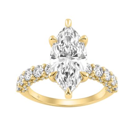 14K Yellow Gold 5 1/2Ct Marquise Cut & Round Diamond Engagement Ring Women Bridal Wedding Ring 4Ct Marquise Center Stone (Color F-G -Clarity Vs1/Vs2)