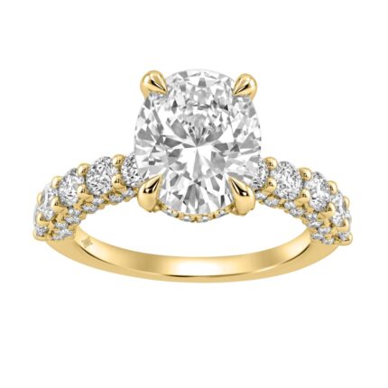 14K Yellow Gold 5 1/2Ct Oval & Round Diamond Engagement Ring Women Bridal Wedding Ring 4Ct Oval Center Stone (Color F-G -Clarity Vs1/Vs2)