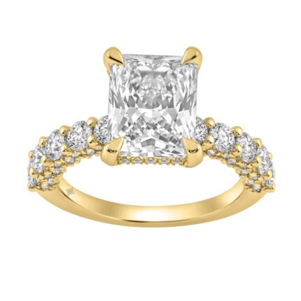 14K Yellow Gold 5 1/2Ct Radiant Cut & Round Diamond Engagement Ring Women Bridal Wedding Ring 4Ct Radiant Center Stone (Color F-G -Clarity Vs1/Vs2)