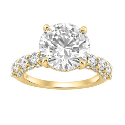 14K Yellow Gold 5 1/2Ct Round Diamond Engagement Ring Women Bridal Wedding Ring 4Ct Round Center Stone (Color F-G -Clarity Vs1/Vs2)