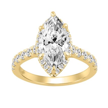 Luxury 14K Yellow Gold 3 3/4Ct Round & Marquise Diamond Halo Ring Elegant Bridal Engagement Ring For Women 3Ct Marquise Center Stone (Color F-G -Clari
