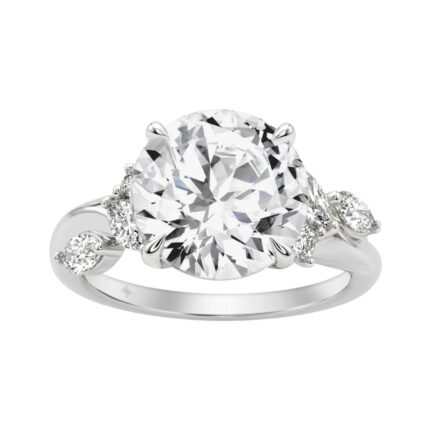 14K White Gold 5 1/2Ct Lab-Grown Diamond Engagement Ring For Women 5Ct Round Center Stone With Marquise Side Stones, Luxury Bridal Ring (Color F-G -Cl