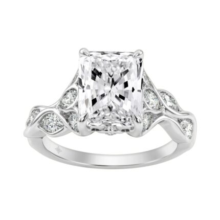 14K White Gold Radiant Cut Diamond Ring 4 1/5Ct With Marquise Side Stones Ladies Engagement Ring 3Ct Radiant Center Stone (Color F-G -Clarity Vs1/Vs2
