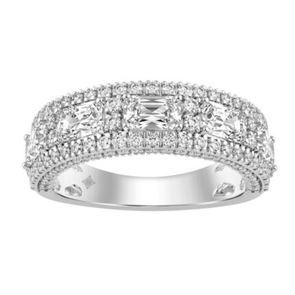 Luxury 2.00Ct 14K White Gold Lab-Grown Diamond Anniversary Ladies Ring Radiant Center & Round Side Diamonds (Color F-G -Clarity Vs1/Vs2)