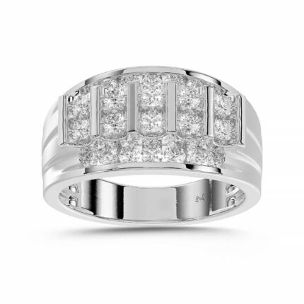 MEN'S BAND 1.50CT ROUND DIAMOND 10K WHITE GOLD