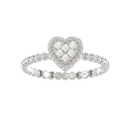 Ladies Halo Ring 0.10Ct Heart Shape Round Diamond Sterling Silver White