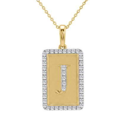10K Yellow Gold letter 'J' Fashion Pendant With Chain - 0.20 CT Round Diamond Ladies Jewelry Gift