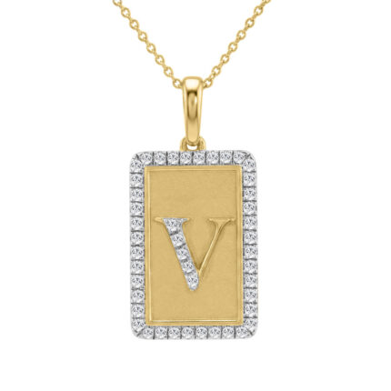 10K Yellow Gold letter 'V' Fashion Pendant With Chain - 0.20 CT Round Diamond Ladies Jewelry Gift