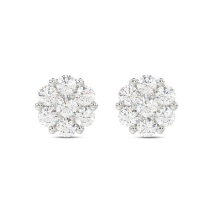 LADIES FLOWER EARRINGS 0.15CT ROUND DIAMOND 10K WHITE GOLD