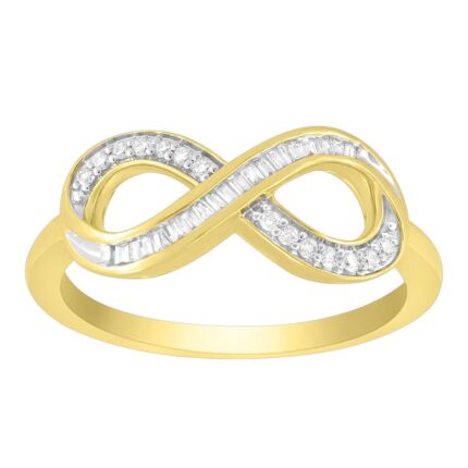 LADIES RING 0.15CT ROUND/BAGUETTE DIAMOND 10K YELLOW GOLD