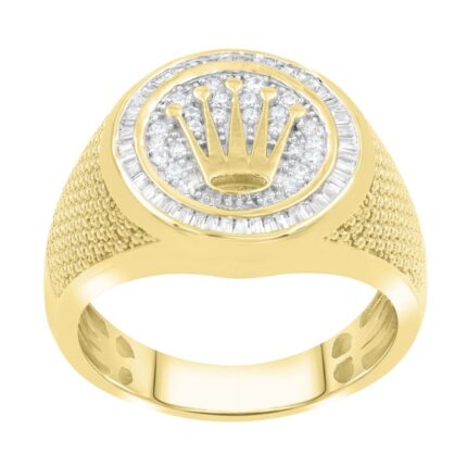 MEN'S RING 0.50CT ROUND/BAGUETTE DIAMOND 10K YELLOW GOLD