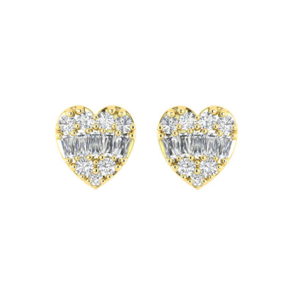 LADIES EARRINGS 0.25CT ROUND/BAGUETTE DIAMOND 14K YELLOW GOLD