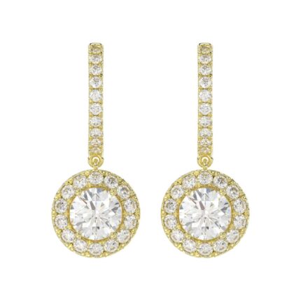 LADIES EARRINGS 3CT ROUND DIAMOND 14K YELLOW GOLD (CENTER STONE ROUND DIAMOND 2CT )