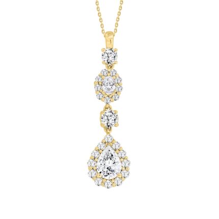 LADIES PENDANT WITH CHAIN 2CT PEAR/ROUND/OVAL DIAMOND 14K YELLOW GOLD