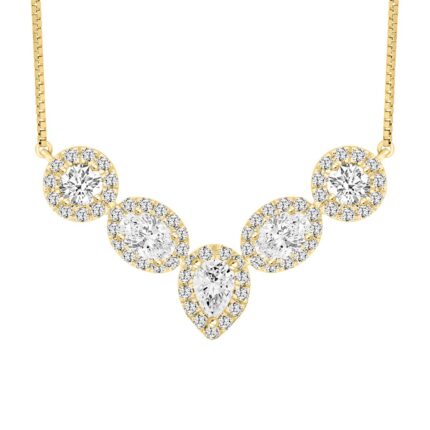 LADIES NECKLACE 2 1/2CT ROUND/PEAR/OVAL DIAMOND 14K YELLOW GOLD