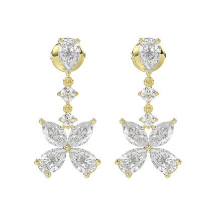 LADIES EARRINGS 3CT ROUND/MARQUISE/PEAR DIAMOND 14K YELLOW GOLD