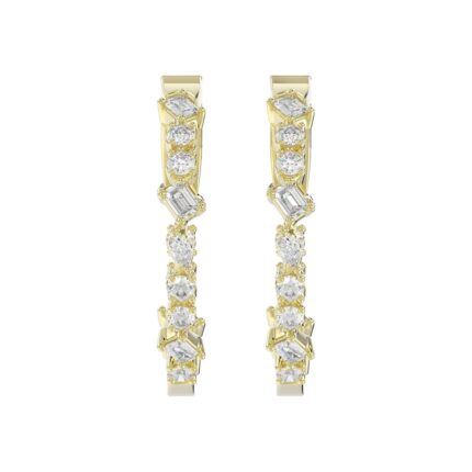 LADIES HOOP EARRINGS 2 1/2CT ROUND/EMERALD/MARQUISE DIAMOND 14K YELLOW GOLD