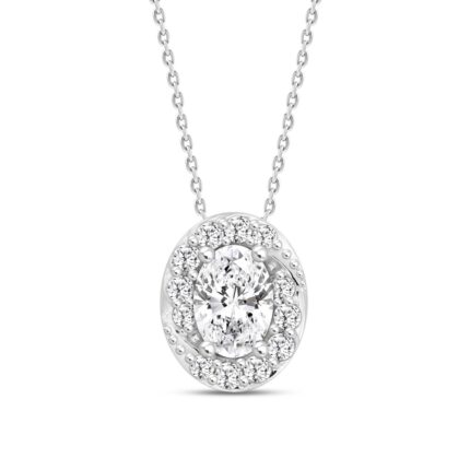 14K WHITE GOLD 1.00CT ROUND/OVAL DIAMOND LADIES PENDANT WITH CHAIN (CENTER STONE OVAL DIAMOND 3/4CT)