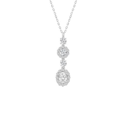 LADIES PENDANT WITH CHAIN 2CT ROUND/OVAL DIAMOND 14K WHITE GOLD (CENTER STONE OVAL DIAMOND 3/4CT )