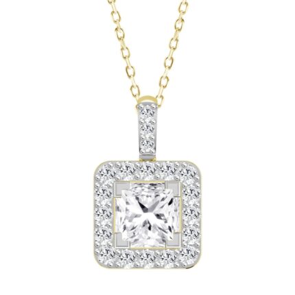 LADIES PENDANT 2 3/4CT ROUND/PRINCESS DIAMOND 14K YELLOW GOLD (CENTER STONE PRINCESS DIAMOND 2CT )
