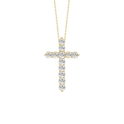 LADIES CROSS PENDANT WITH CHAIN 4CT ROUND DIAMOND 14K YELLOW GOLD