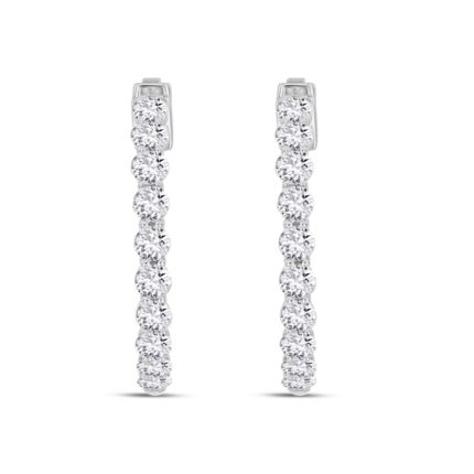 LADIES HOOP EARRINGS 2CT ROUND DIAMOND 14K WHITE GOLD