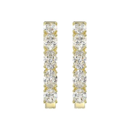 LADIES HOOP EARRINGS 2CT OVAL DIAMOND 14K YELLOW GOLD