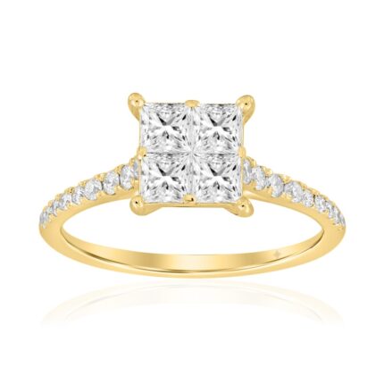 14K YELLOW GOLD 1CT ROUND/PRINCESS DIAMOND LADIES RING