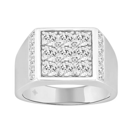 MEN'S RING 1 3/4CT ROUND DIAMOND 14K WHITE GOLD