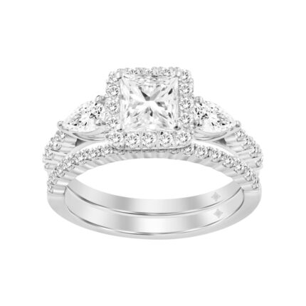 LADIES BRIDAL SET 2CT ROUND/PRINCESS/PEAR DIAMOND 14K WHITE GOLD (CENTER STONE PRINCESS DIAMOND 1CT )