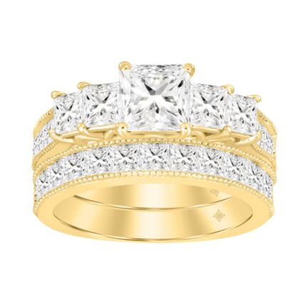 14K YELLOW GOLD 3 1/2CT ROUND/PRINCESS DIAMOND LADIES BRIDAL SET (CENTER STONE PRINCESS DIAMOND 3/4CT )