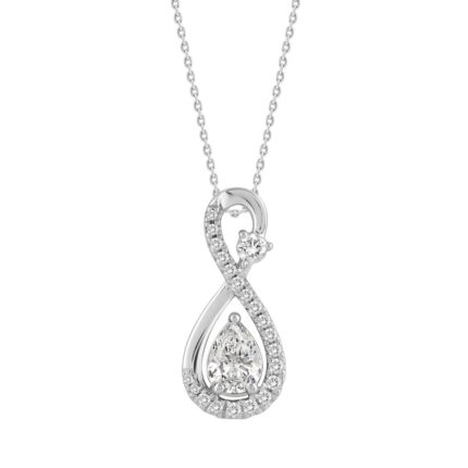 14K WHITE GOLD 3/4CT ROUND/PEAR DIAMOND LADIES PENDANT WITH CHAIN