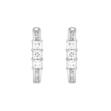 14K WHITE GOLD 1.00CT ROUND/PRINCESS DIAMOND HOOPS EARRING