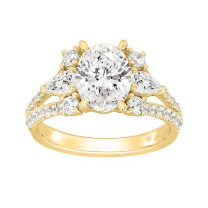 LADIES RING 3CT ROUND/OVAL/PEAR DIAMOND 14K YELLOW GOLD (CENTER STONE OVAL DIAMOND 2CT )