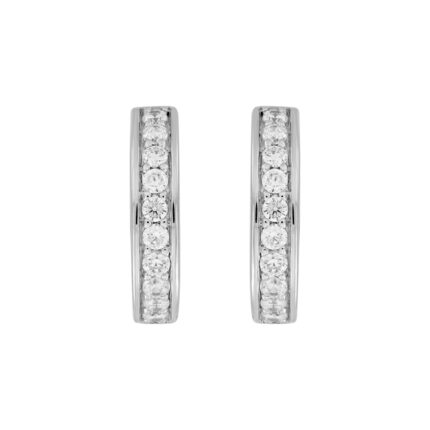 LADIES HOOP EARRINGS  5/8CT ROUND DIAMOND 14K WHITE GOLD
