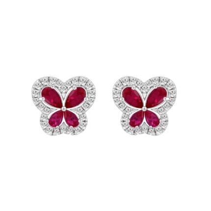 14K WHITE GOLD 1 1/2CT ROUND/PEAR DIAMOND LADIES EARRINGS (RUBY PEAR)