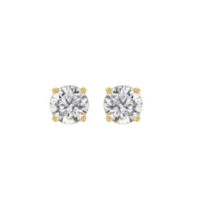 LADIES SOLITAIRE EARRINGS 1 1/3CT ROUND DIAMOND 14K YELLOW GOLD