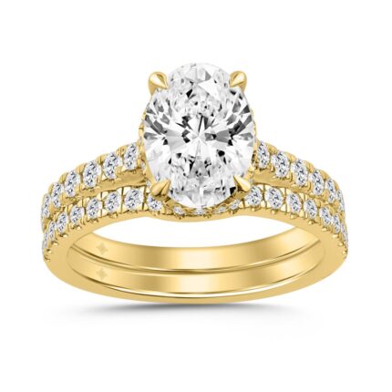 14K YELLOW GOLD 2 1/2CT ROUND/OVAL DIAMOND LADIES BRIDAL SET (CENTER STONE OVAL DIAMOND 2.00CT)