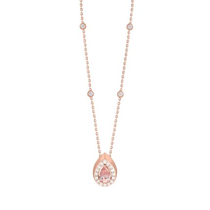LADIES NECKLACE 3/4CT ROUND/PEAR DIAMOND 14K ROSE GOLD (CENTER STONE PEAR DIAMOND 1/2CT )