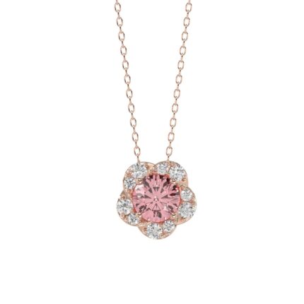 LADIES PENDANT 1CT ROUND DIAMOND 14K ROSE GOLD WITH CHAIN (CENTER STONE ROUND DIAMOND 3/4CT )