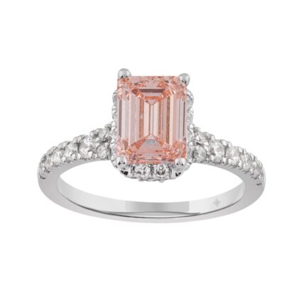 ETERNAL BLUSH COLLECTION LADIES RING 2 1/5CT ROUND/EMERALD DIAMOND 14K WHITE GOLD (CENTER STONE PINK EMERALD DIAMOND 1 1/2CT)