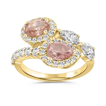 ETERNAL BLUSH COLLECTION LADIES RING 2 1/4CT ROUND & PEAR DIAMOND / PINK OVAL DIAMOND 14K YELLOW GOLD