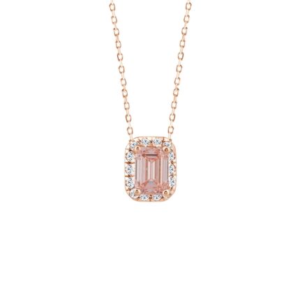 LADIES PENDANT 1 1/5CT ROUND/EMERALD DIAMOND 14K ROSE GOLD WITH CHAIN (CENTER STONE EMERALD DIAMOND 1CT)