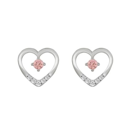 ETERNAL BLUSH COLLECTION LADIES EARRINGS 1/3CT ROUND DIAMOND 14K WHITE GOLD (CENTER STONE PINK ROUND DIAMOND 1/5CT)