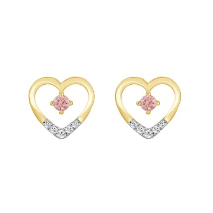 ETERNAL BLUSH COLLECTION LADIES EARRINGS 1/3CT ROUND DIAMOND 14K YELLOW GOLD (CENTER STONE PINK ROUND DIAMOND 1/6CT)