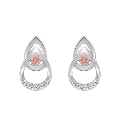 ETERNAL BLUSH COLLECTION LADIES EARRINGS 1/3CT ROUND DIAMOND 14K WHITE GOLD (CENTER STONE PINK ROUND DIAMOND 1/5CT)