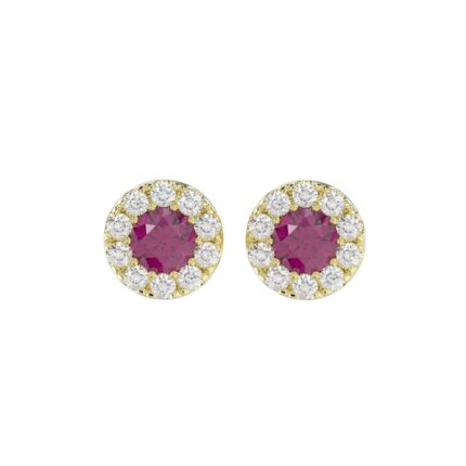 14K YELLOW GOLD 1 3/4CT ROUND/RUBY DIAMOND LADIES EARRINGS (CENTER STONE ROUND RUBY DIAMOND 3/4CT)