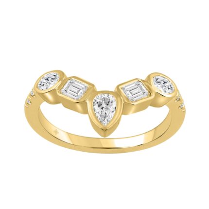 14K YELLOW GOLD 1.00CT ROUND/EMERALD/OVAL/PEAR DIAMOND LADIES BAND (PEAR 1/5CT EMERALD 1/3CT OVAL 1/3CT)